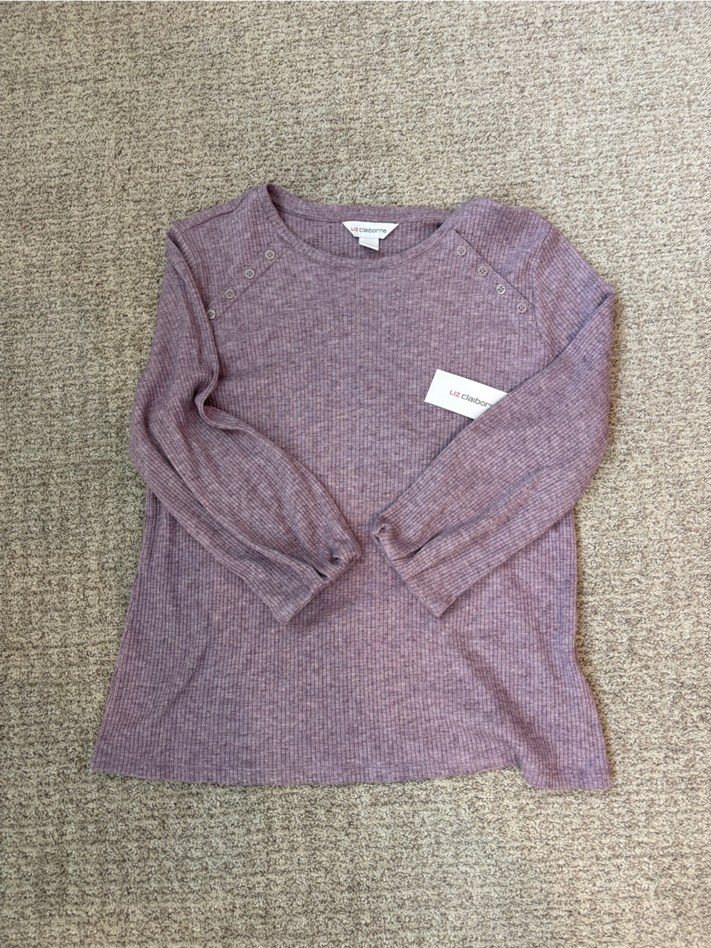 Lilac Purple Ribbed Long Sleeve Sweater Top with Shoulder Buttons Size Medium